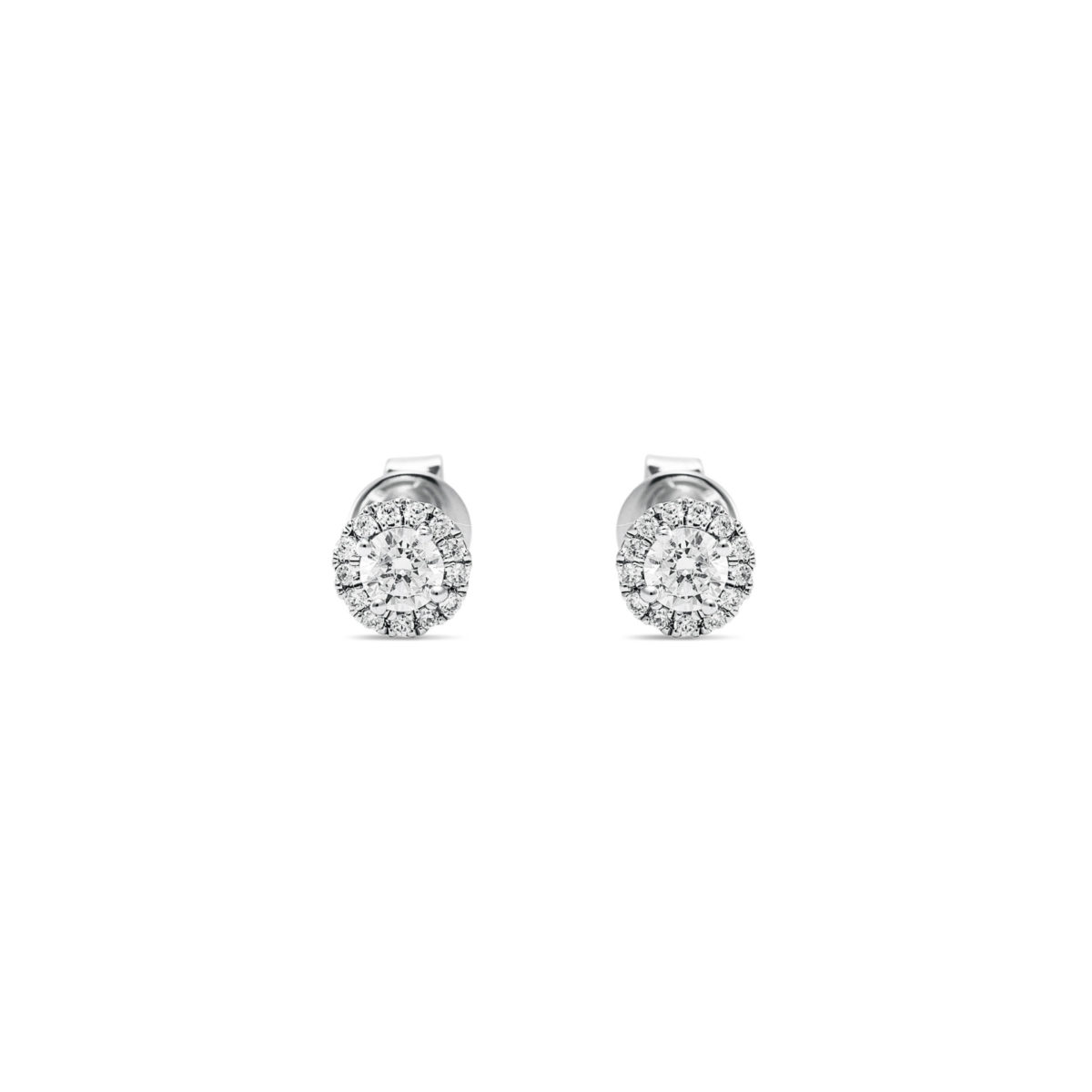 0.37ct Solitaire Round Diamond Halo Earring Pair