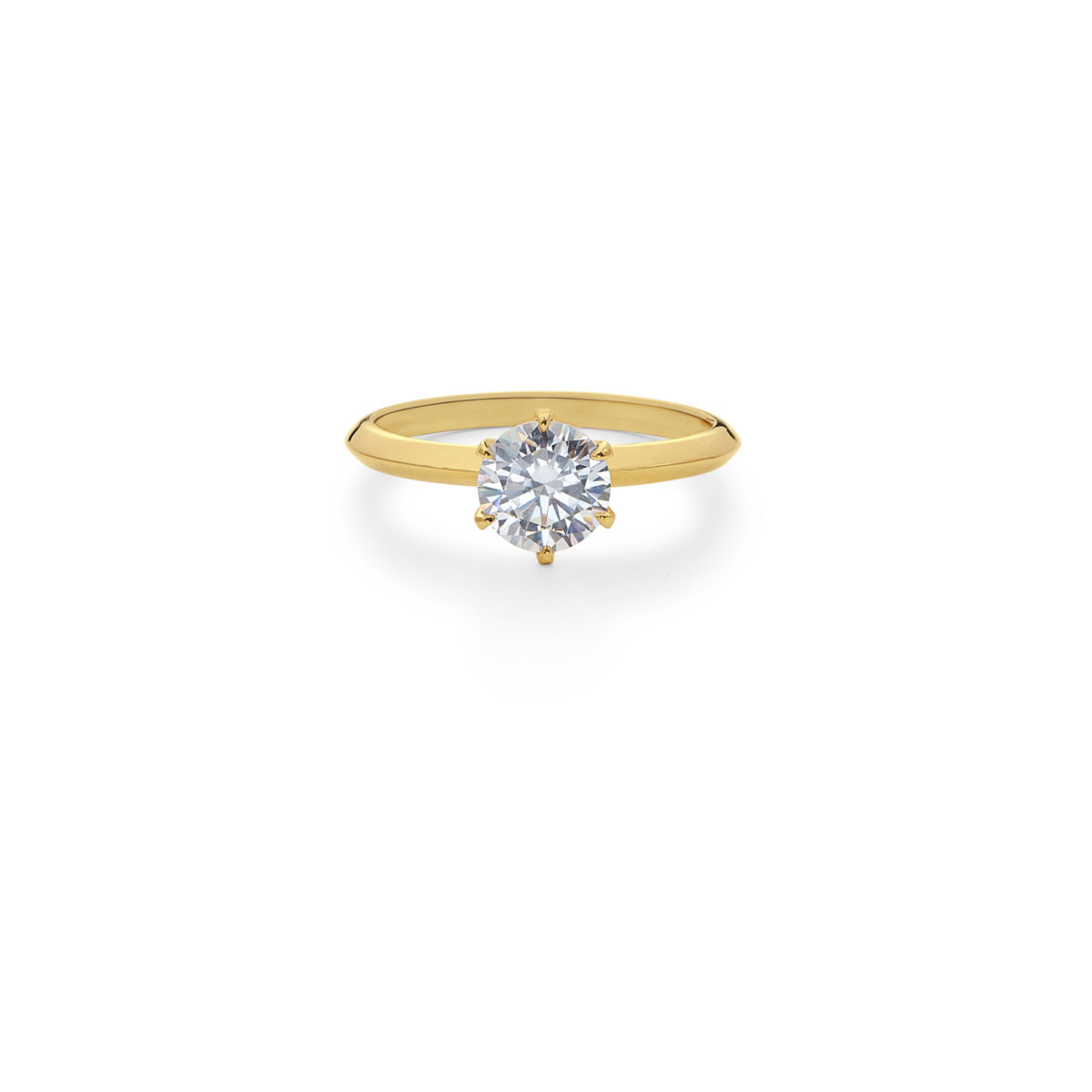Round Brilliant Solitaire Six Claw Set Engagement Ring on a Skinny Band