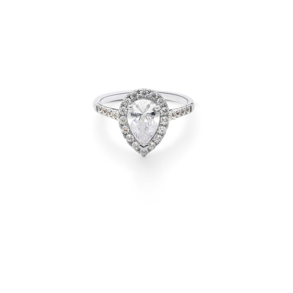 Keepers Collection Adele Engagement Ring - Halo Set Pear Diamond with Pave Diamond Band