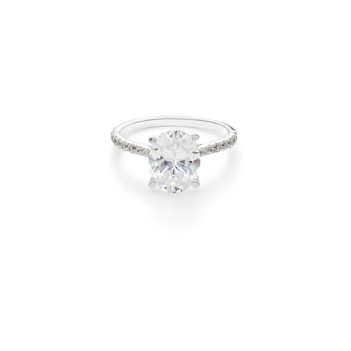 Keepers Collection Charlotte Engagement Ring - 4 Claw Oval Diamond with Skinny Pave Diamond Band