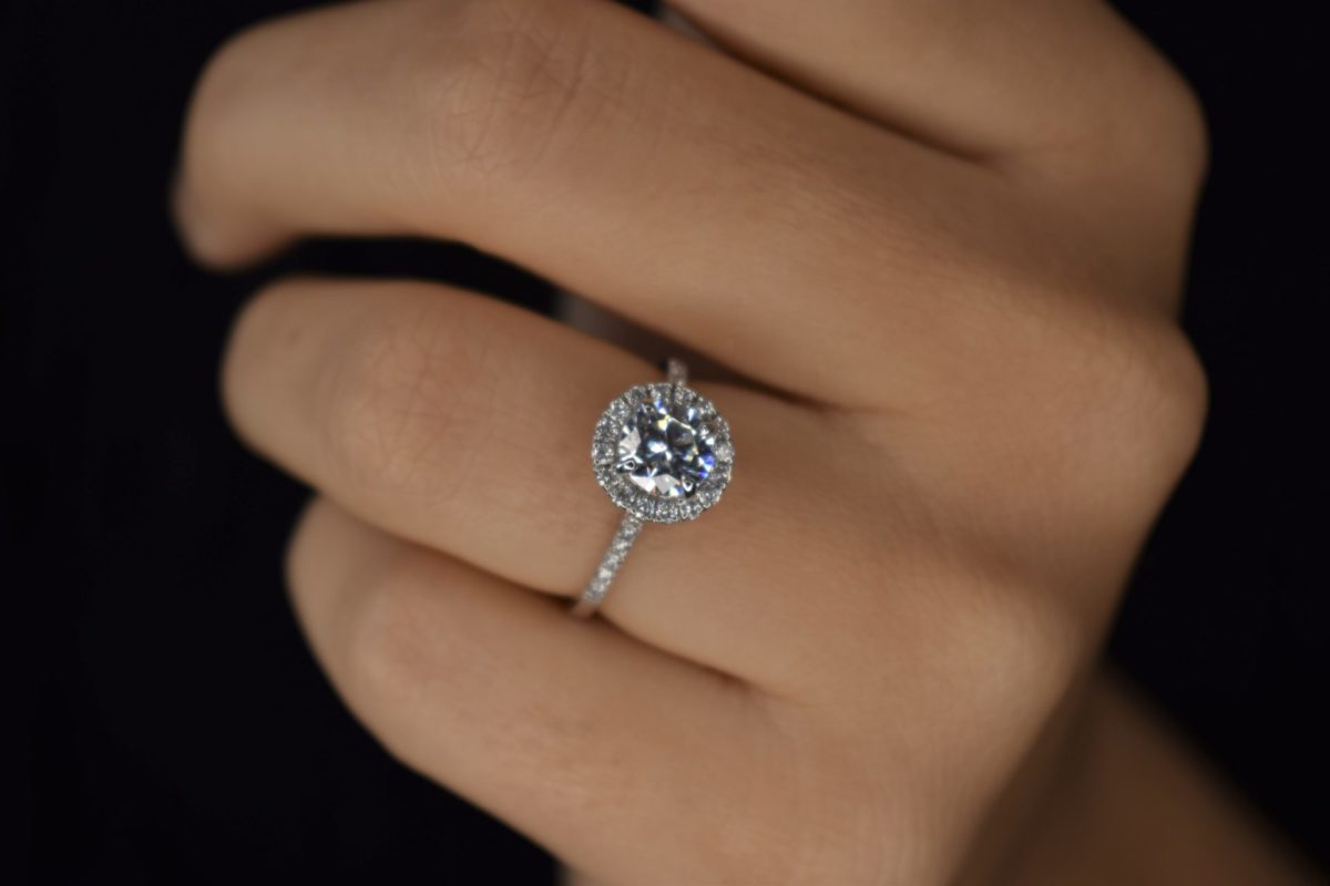 Round Brilliant Halo Engagement Ring with a Diamond Set Band