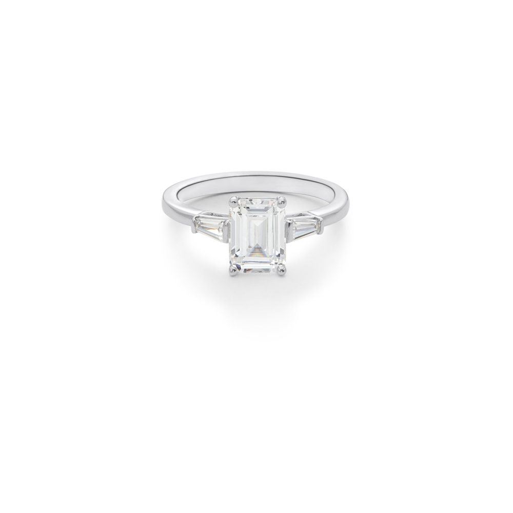 Keepers Collection Eve Engagement Ring - Emerald Diamond with Diamond Baguette Shoulders