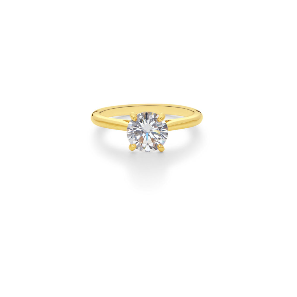 Round Brilliant Solitaire Four Claw Set Engagement Ring on a Tapered Band