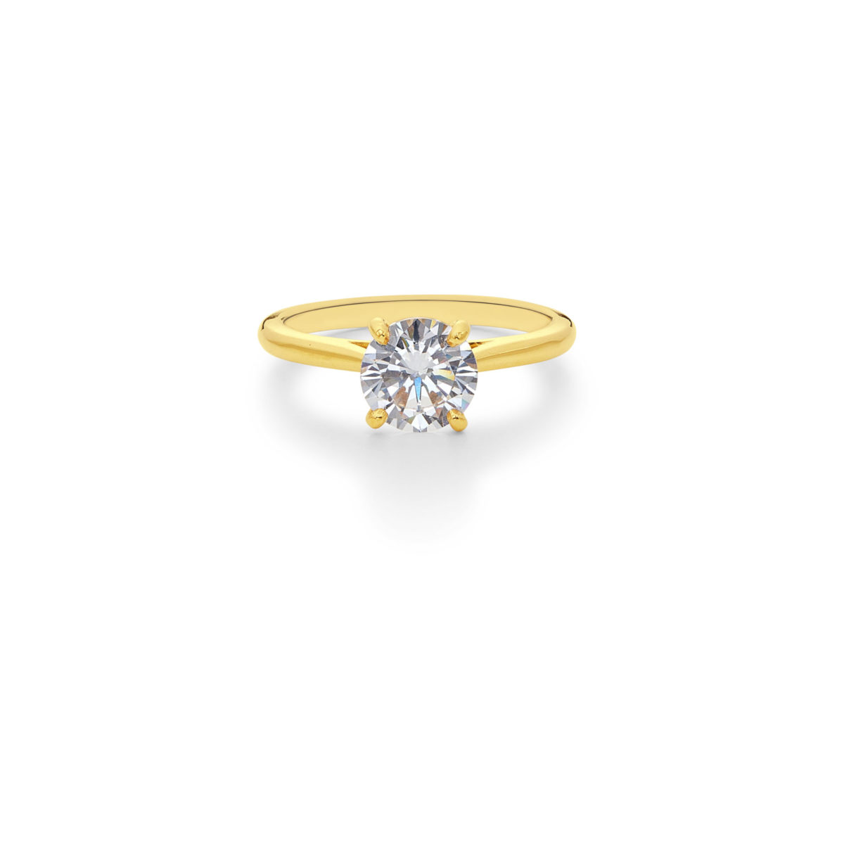 Round Brilliant Solitaire Four Claw Set Engagement Ring on a Tapered Band