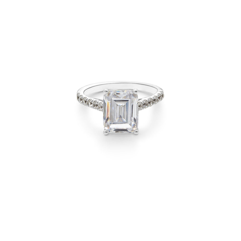 Keepers Collection Patricia Engagement Ring - Emerald Cut Diamond with Pave Diamond Band