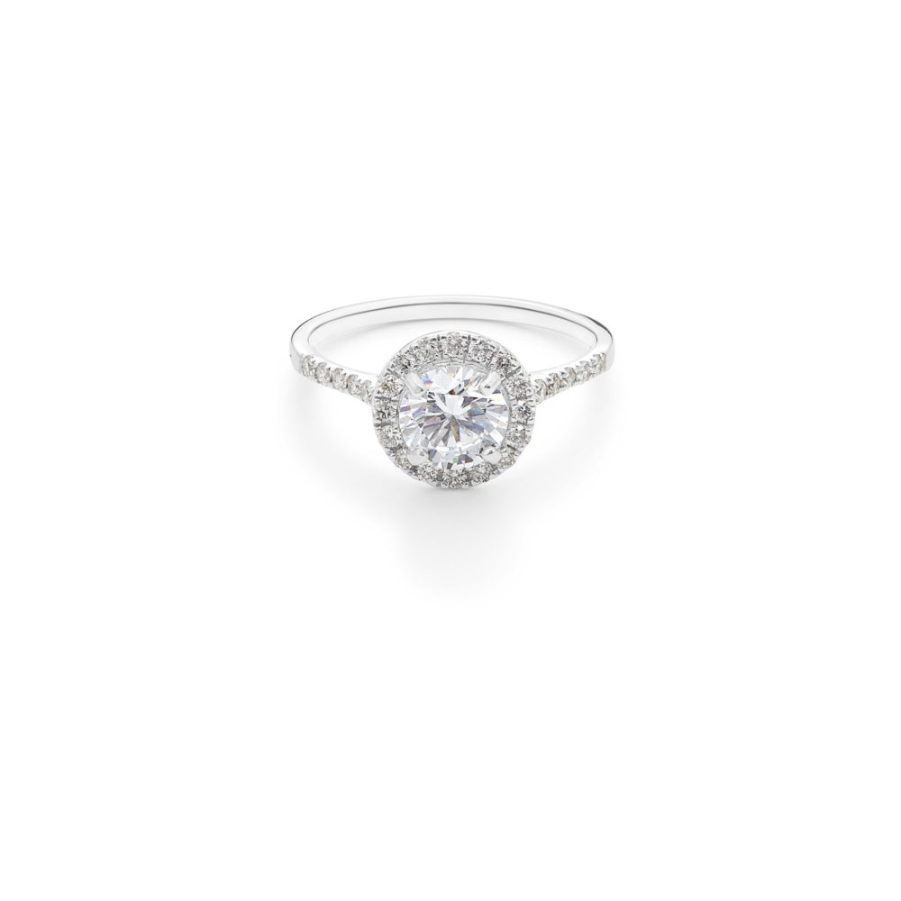 Round Brilliant Halo Engagement Ring with a Diamond Set Band