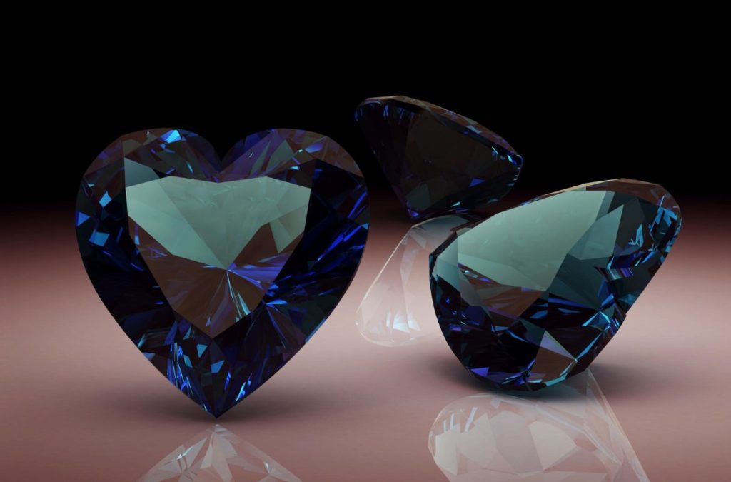 Three Alexandrite gemstones