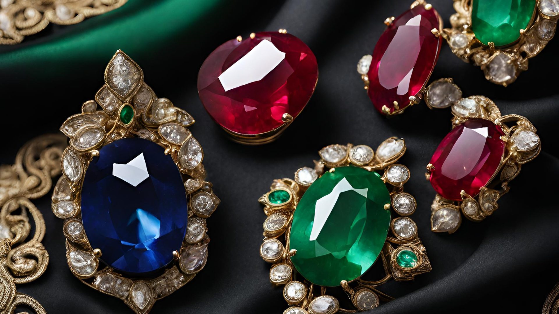 Final Thoughts About These Precious Stones Emerald, Ruby and sapphire on black silk cloth