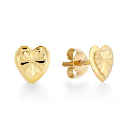18K Gold Etched Heart Earrings